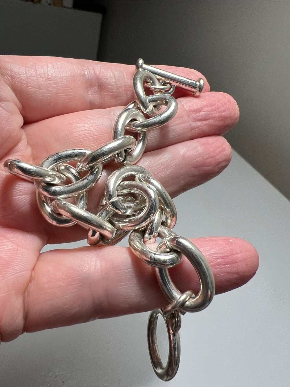 Shiny Silver Chunky Link Bracelet - Estate Vintage - Picture 9 of 15